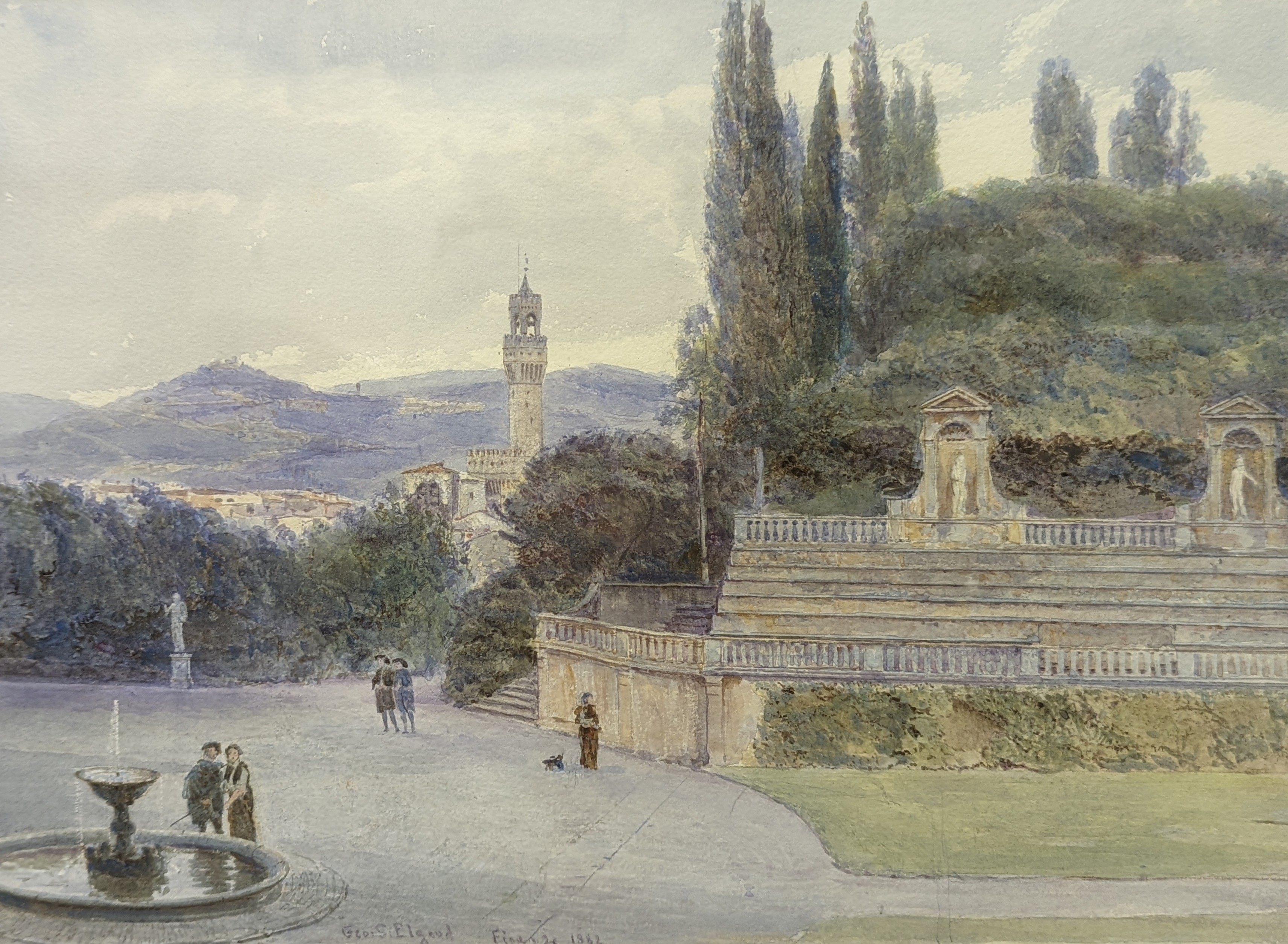 George Samuel Elgood (1851-1943), watercolour, The Barboli Gardens, Pitti, signed and dated Firenze 1882, 24 x 32cm